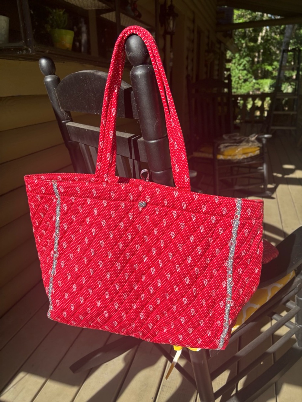 Vera Bradley Red Quilted Tote with Small Paisley Print